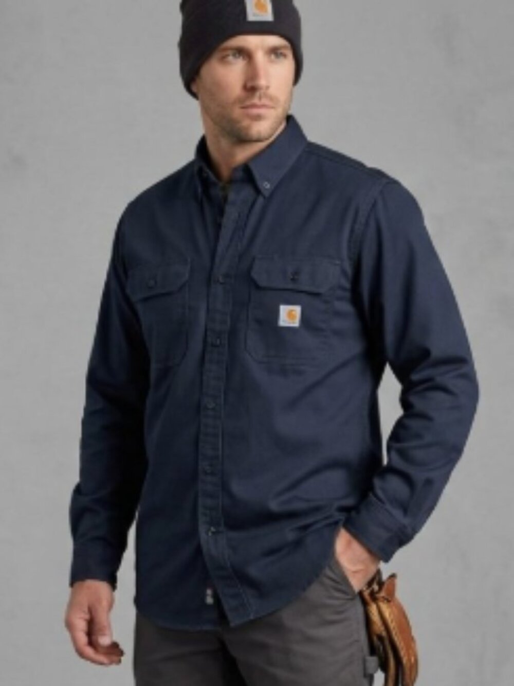 Carhartt Men's 2XLT flame-resistant work shirt dual chest flap pocket